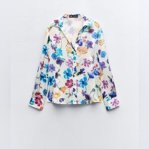 Zara floral satin shirt
